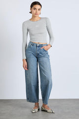 Tops | Women Damson Madder Lua Long Sleeve Pointelle Top - Grey Marl