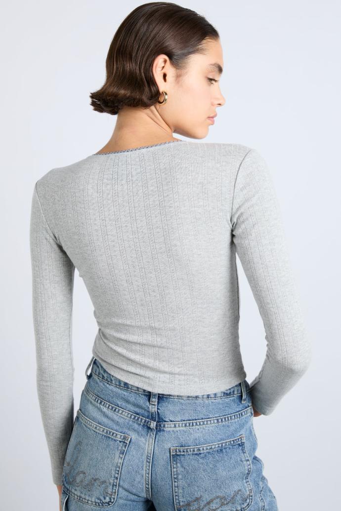 Tops | Women Damson Madder Lua Long Sleeve Pointelle Top - Grey Marl