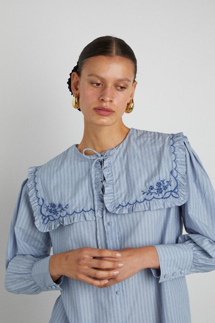 Tops | Women Damson Madder Nordine Square Collar Blouse - Blue Stripe