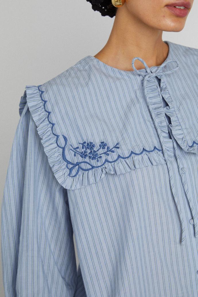 Tops | Women Damson Madder Nordine Square Collar Blouse - Blue Stripe