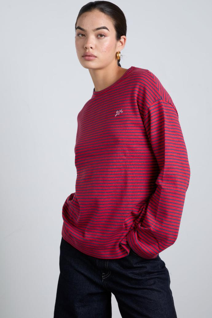 Tops | Women Damson Madder Red And Navy Stripe Long Sleeve Top