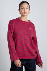 Tops | Women Damson Madder Red And Navy Stripe Long Sleeve Top
