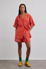 Tops | Women Damson Madder Tablecloth Shirt - Red Flower Embroidery