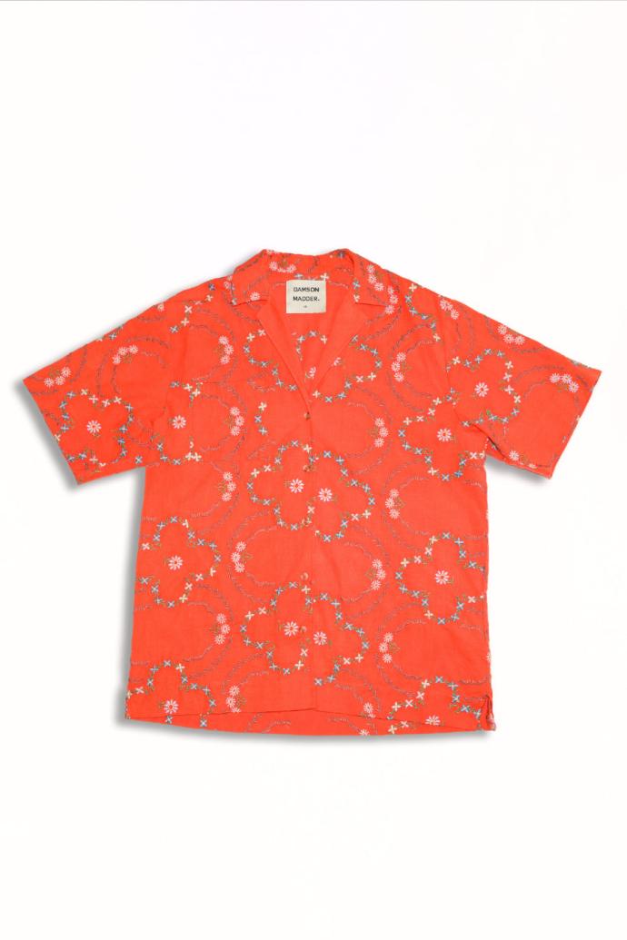 Tops | Women Damson Madder Tablecloth Shirt - Red Flower Embroidery