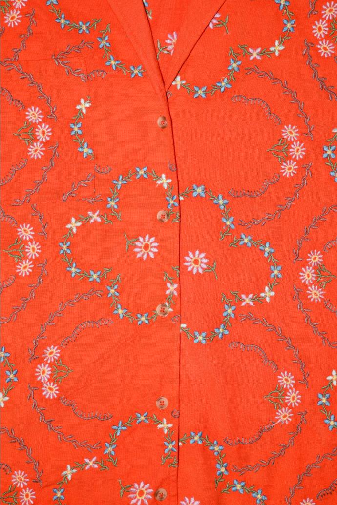 Tops | Women Damson Madder Tablecloth Shirt - Red Flower Embroidery